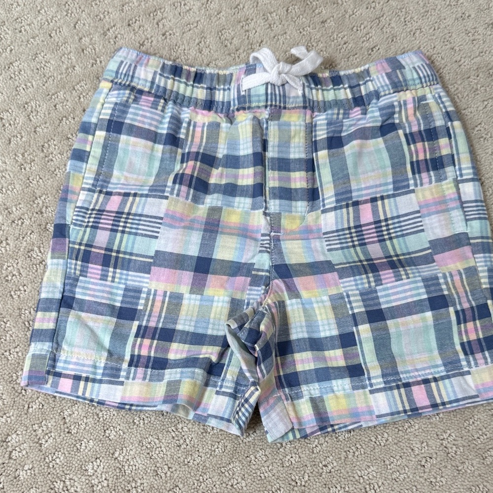 Janie and Jack Pastel Plaid Cotton Shorts in Blue, Pink, Yellow
